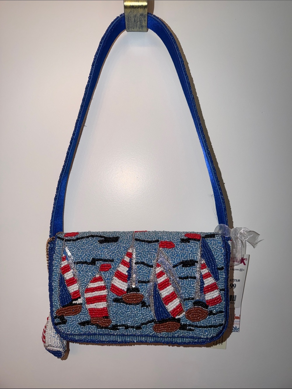 NWT-Viral Beaded Sailboat Shoulder Bag in Blue and Red